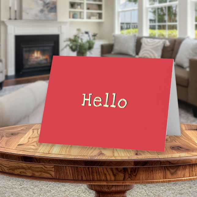 Simple Hello Modern Minimalist Red Foil Greeting Card (A bright, modern card for any occasion, in watermelon red with 'Hello' greeting in foil)