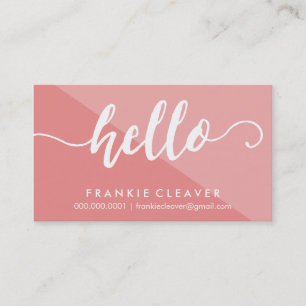 SIMPLE HELLO SCRIPT hand drawn type coral white Business Card