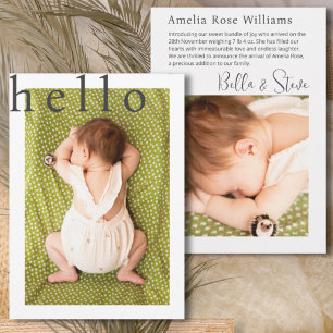 Simple Hello Typography Photo Baby Announcement