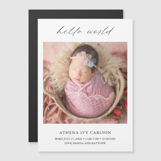 Simple Hello World Photo Birth Announcement (Front/Back)