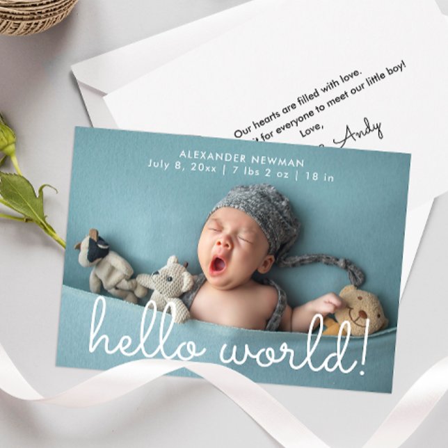 Simple Hello World Photo Birth Announcement (Creator Uploaded)