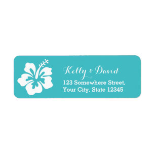 Simple Hibiscus Turquoise Wedding Return Address Return Address Label