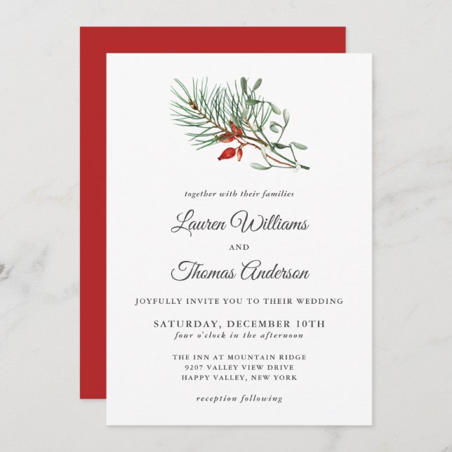 Simple Holiday Botanical Wedding Invitation (Front/Back)