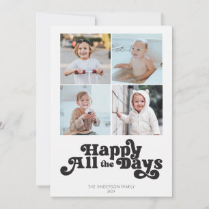 Simple Holiday Four Photo Black White Card