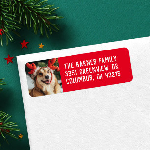 Simple holiday pet photo red return address return address label