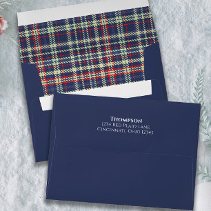 Simple Holiday Rustic Navy Blue Plaid Pattern Cute Envelope