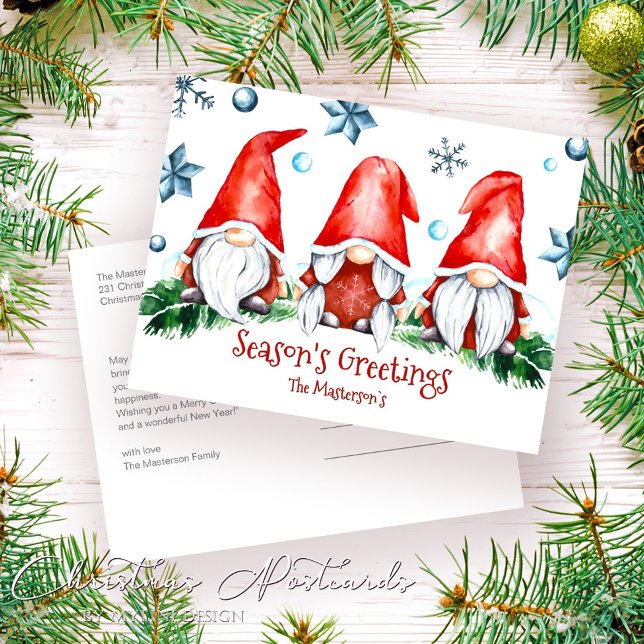 Simple Holiday Season Gnomes Christmas Greetings Postcard (Creator Uploaded)