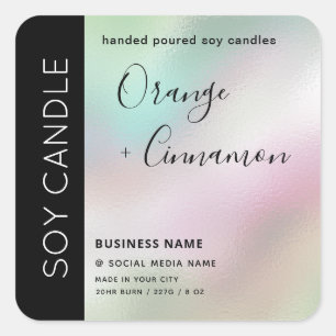 Simple holographic typography soy candle square sticker