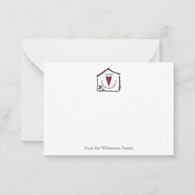 Simple Home is Where the Heart Is Custom Notecard (Front)