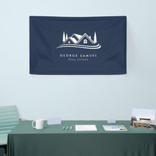 Simple Home Logo Navy Blue Realtor, Real Estate Banner