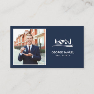 Simple Home Logo Navy Blue Realtor, Real Estate Business Card