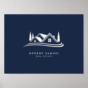 Simple Home Logo Navy Blue Realtor, Real Estate Poster