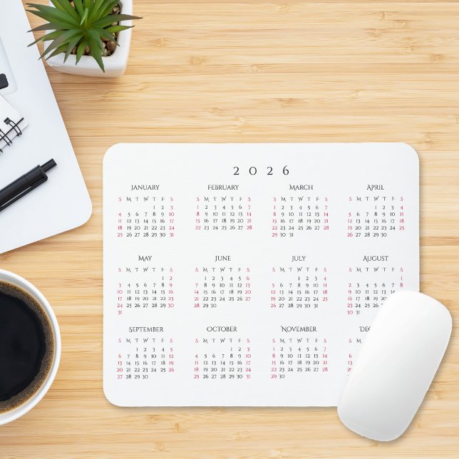 Simple Home Office 2026 Full Year Yearly Calendar Mouse Pad (Simple Home Office 2026 Full Year Yearly Calendar Mouse Pad)