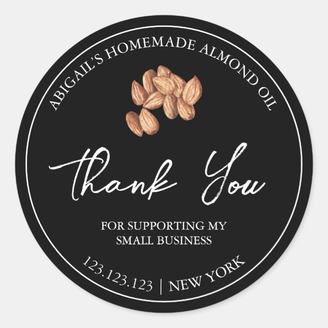 Simple Homemade Almond Oil Thank You Label (Front)