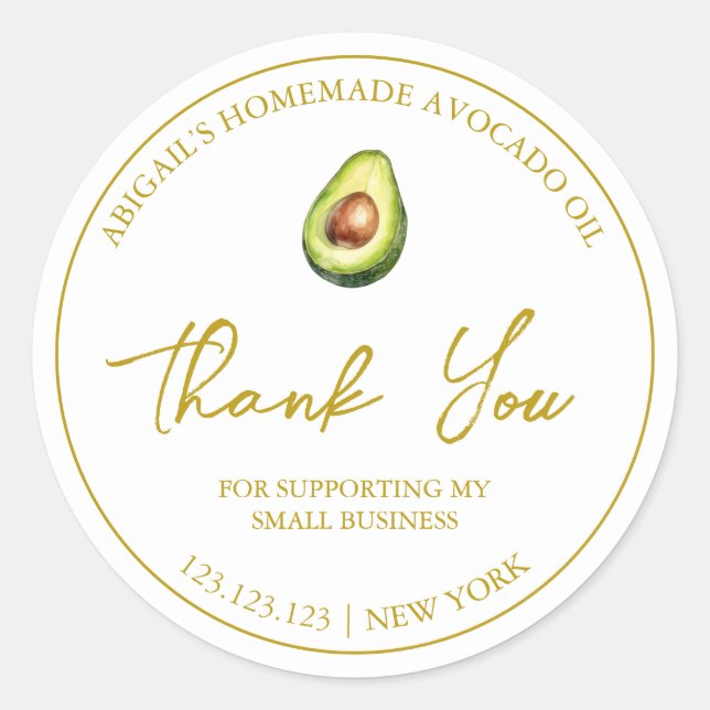 Simple Homemade Avocado Oil Thank You Label (Front)