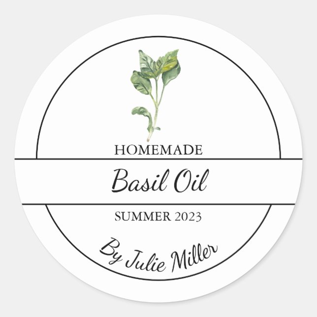 Simple Homemade Basil Oil Label (Front)