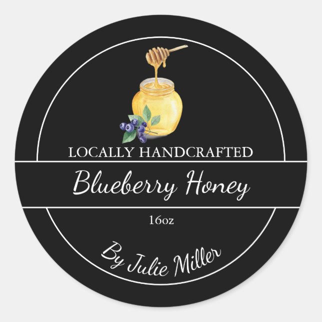 Simple Homemade Blueberry infused Honey Label (Front)
