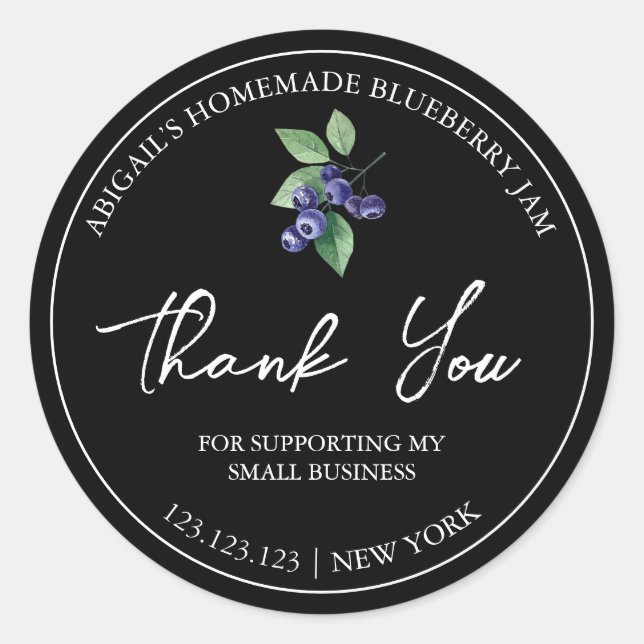 Simple Homemade Blueberry Jam Thank You Label (Front)
