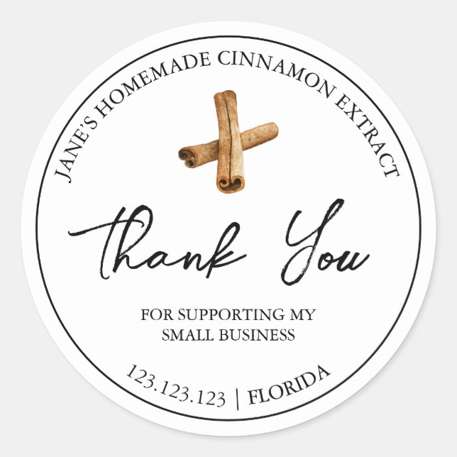 Simple Homemade Cinnamon Extract Thank You Label (Front)