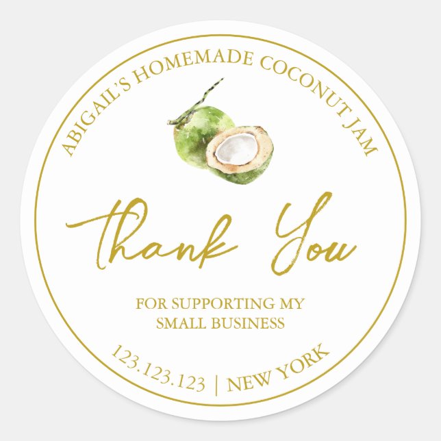 Simple Homemade Coconut Jam Thank You Label (Front)