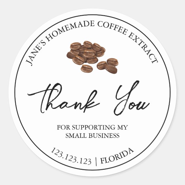 Simple Homemade Coffee Extract Thank You Label (Front)