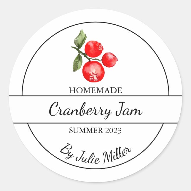 Simple Homemade Cranberry Jam Label (Front)