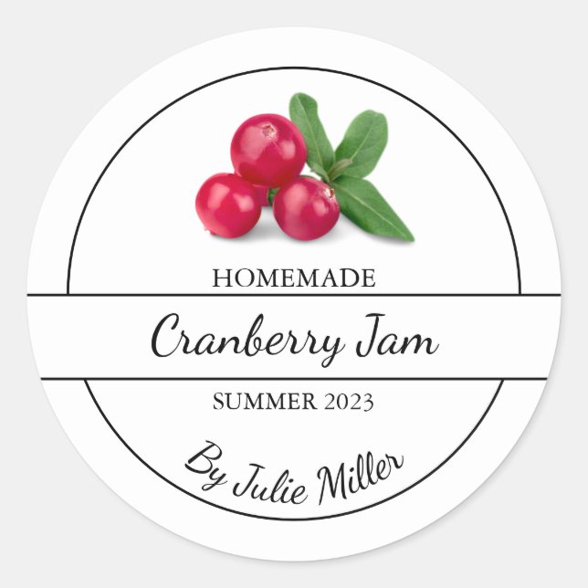 Simple Homemade Cranberry Jam Label (Front)
