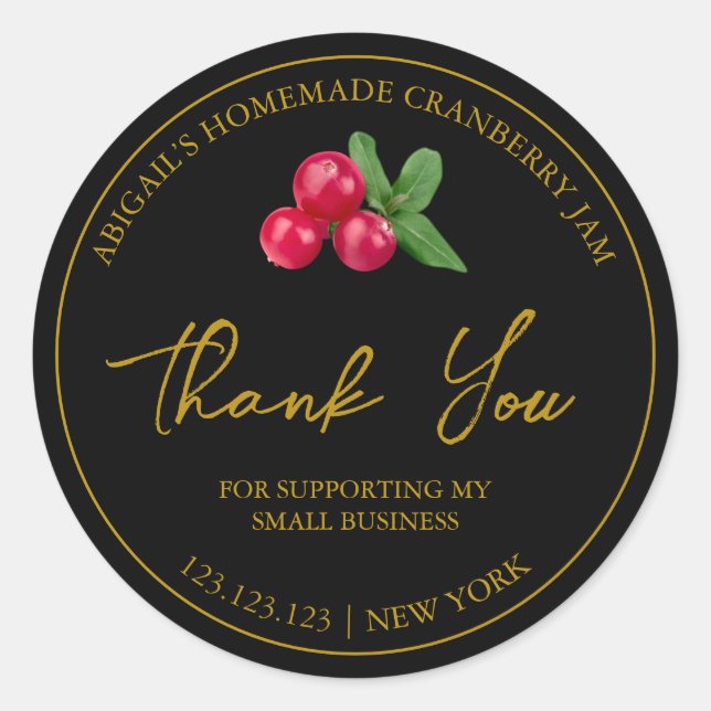 Simple Homemade Cranberry Jam Thank You Label (Front)