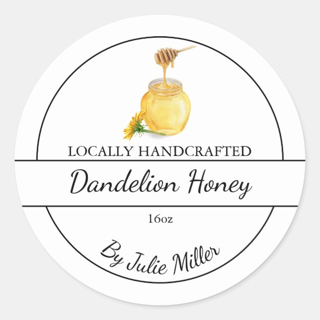 Simple Homemade Dandelion infused Honey Label (Front)