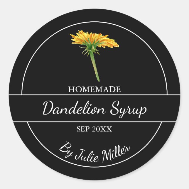 Simple Homemade Dandelion Syrup Label | Black (Front)
