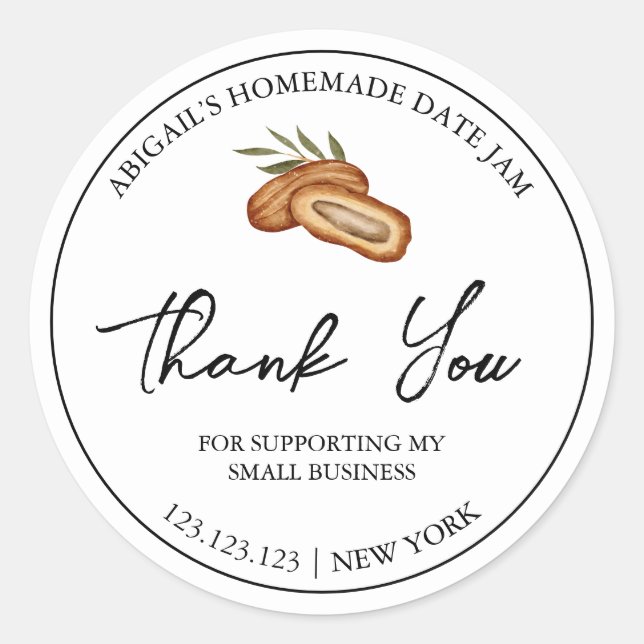 Simple Homemade Date Jam Thank You Label (Front)