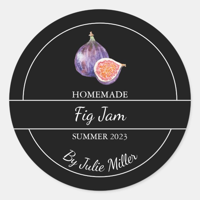 Simple Homemade Fig Jam Label Black (Front)