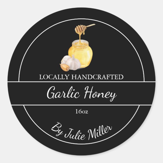 Simple Homemade Garlic infused Honey Label (Front)