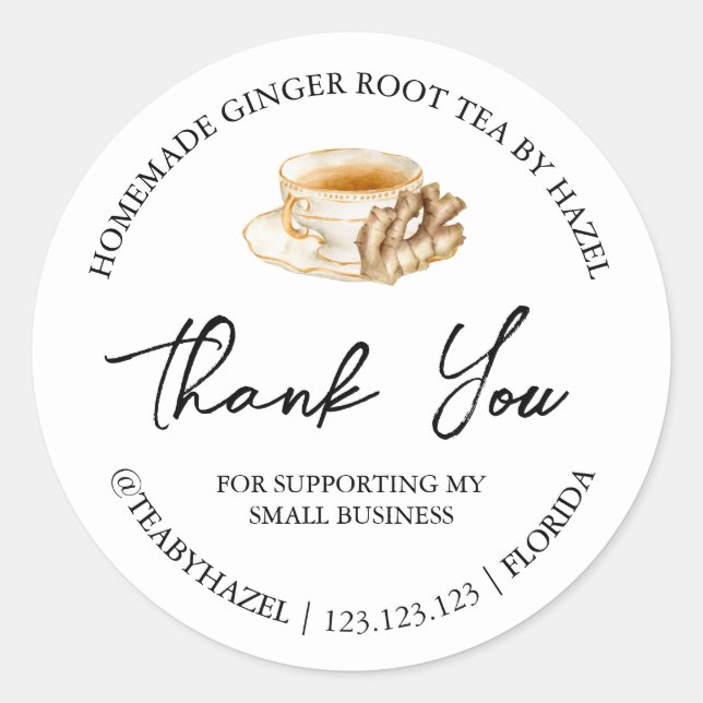 Simple Homemade Ginger Root Tea Thank You Label (Front)