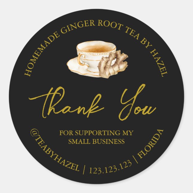Simple Homemade Ginger Root Tea Thank You Label (Front)