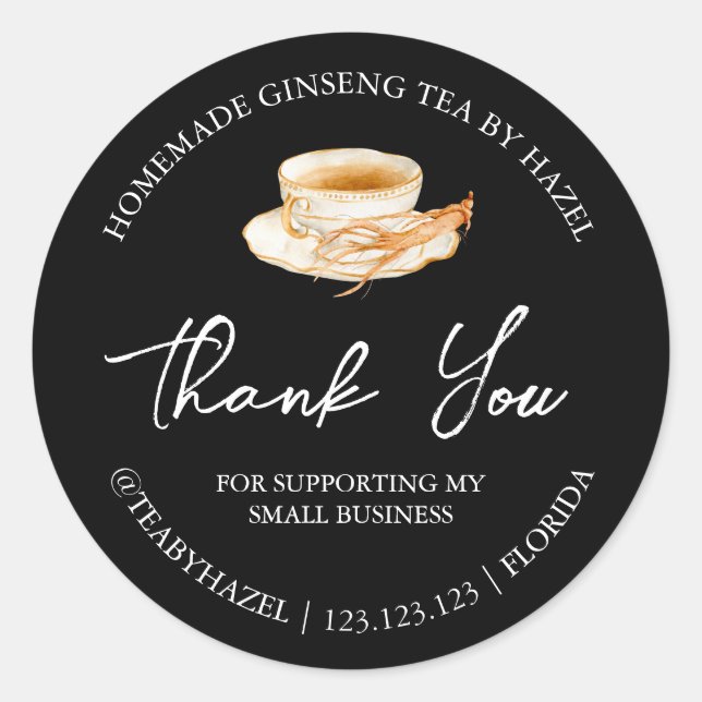 Simple Homemade Ginseng Root Tea Thank You Label (Front)