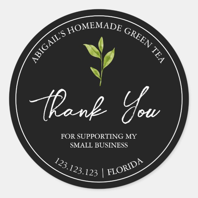Simple Homemade Green Tea Thank You Label (Front)