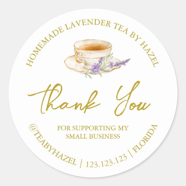 Simple Homemade Lavender Tea Thank You Label (Front)