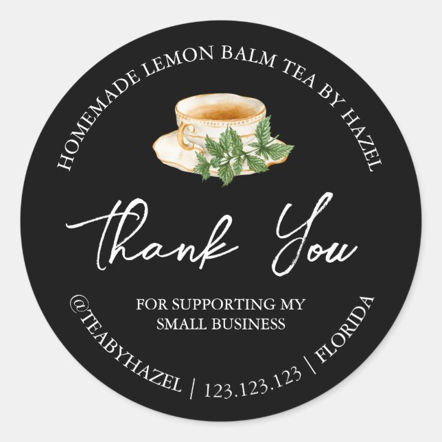 Simple Homemade Lemon Balm Tea Thank You Label (Front)