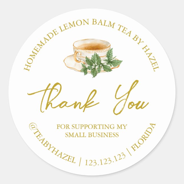 Simple Homemade Lemon Balm Tea Thank You Label (Front)