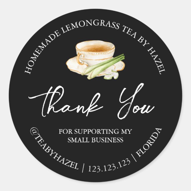 Simple Homemade Lemongrass Tea Thank You Label (Front)