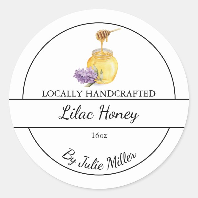 Simple Homemade Lilac infused Honey Label (Front)