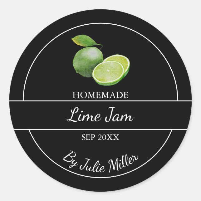 Simple Homemade Lime Jam Label | Black (Front)