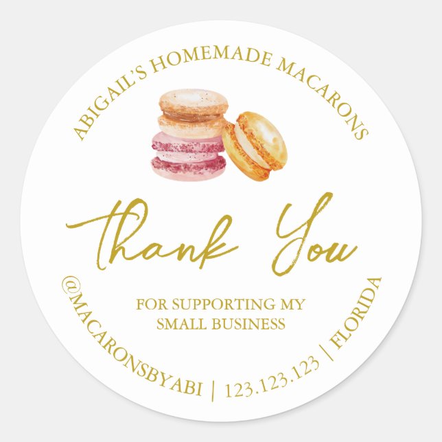 Simple Homemade Macaron Thank You Label (Front)