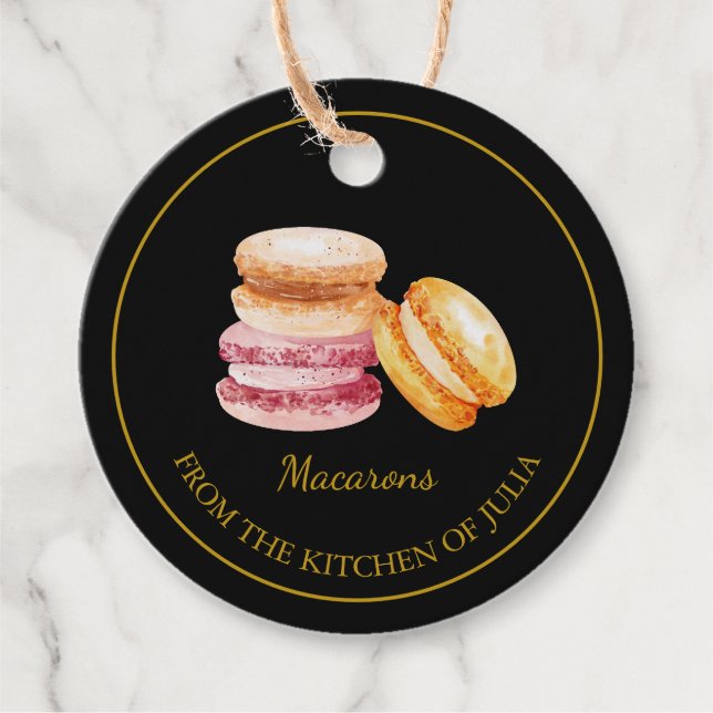 Simple Homemade Macarons Hang Tag l Black (Front)