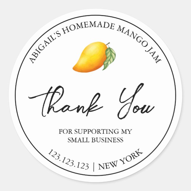 Simple Homemade Mango Jam Thank You Label (Front)