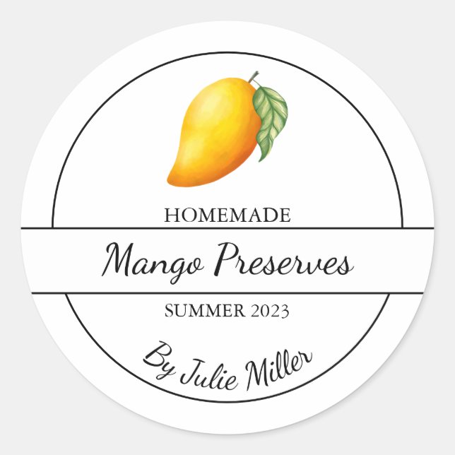 Simple Homemade Mango Preserves Label (Front)