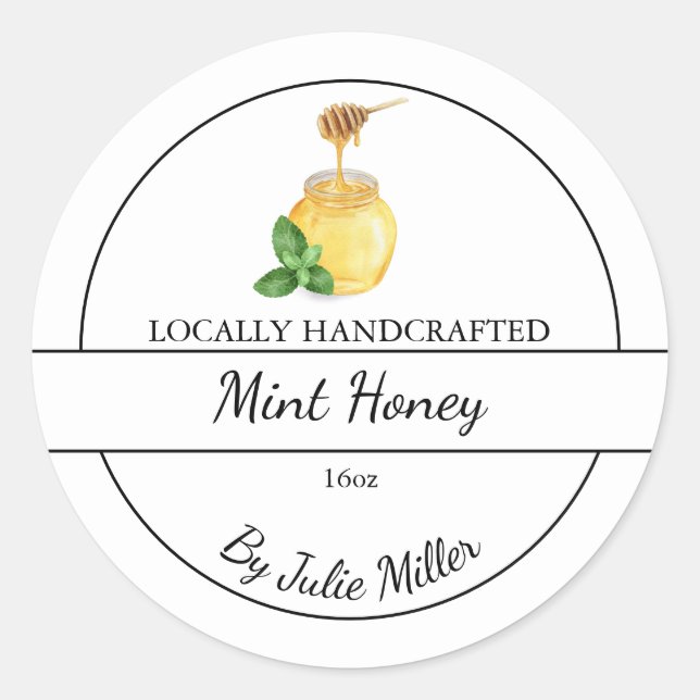 Simple Homemade Mint infused Honey Label (Front)