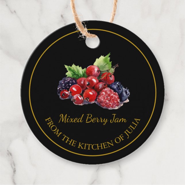 Simple Homemade Mixed Berry Jam Hang Tag | Black (Front)