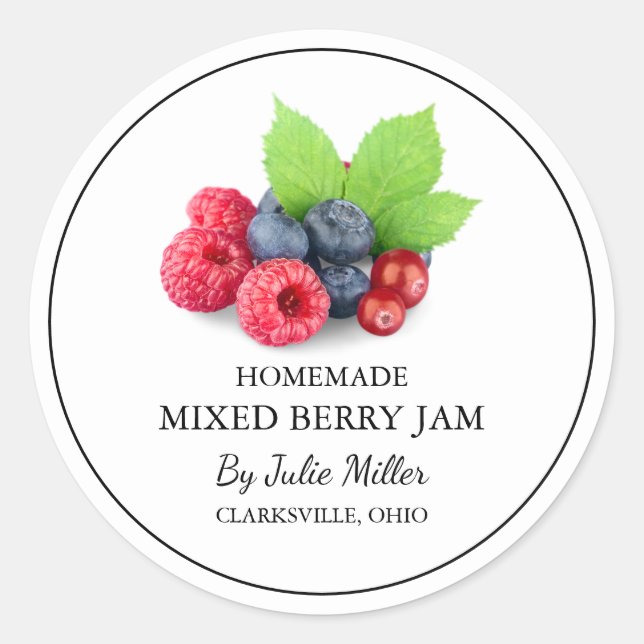 Simple Homemade Mixed Berry Jam Label (Front)